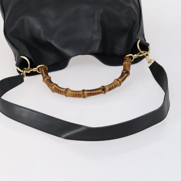 GUCCI Bamboo Shoulder Bag Leather 2way Black Gold - Picture 6 of 16